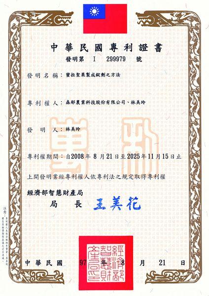 Taiwan Patent Certificate — Chinese