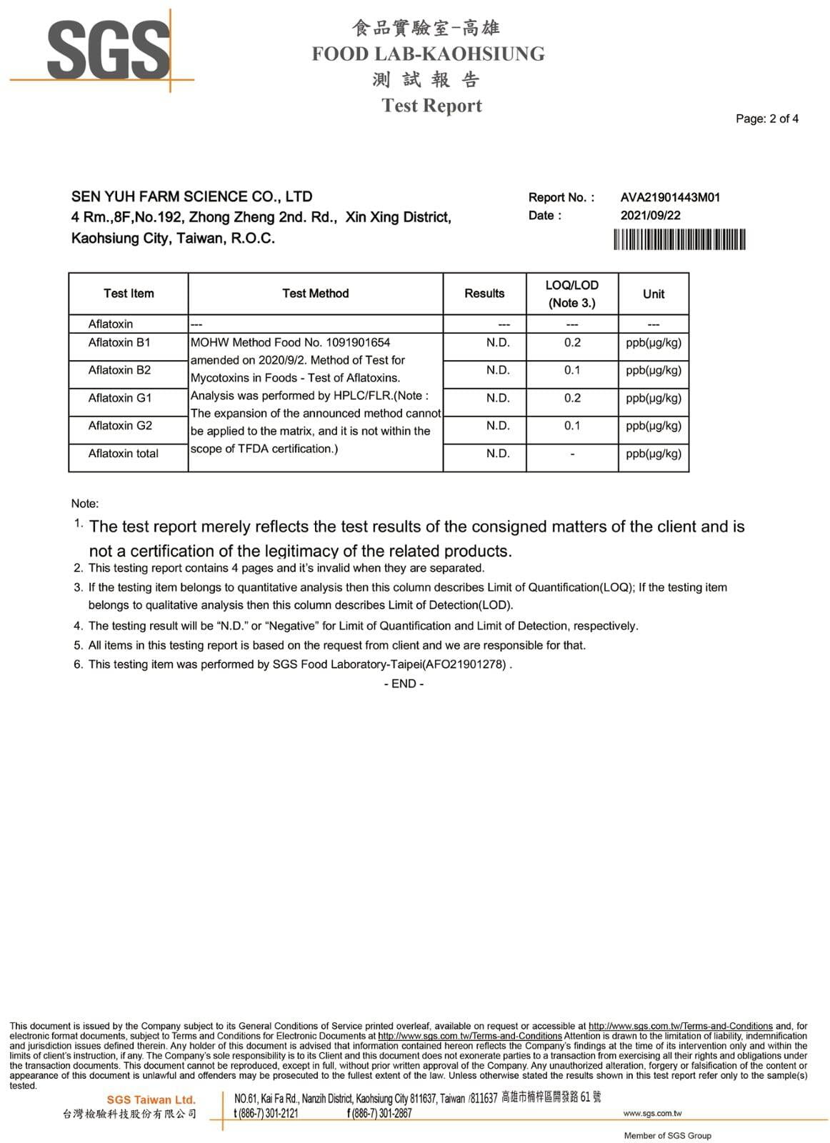 SGS Aflatoxin Report