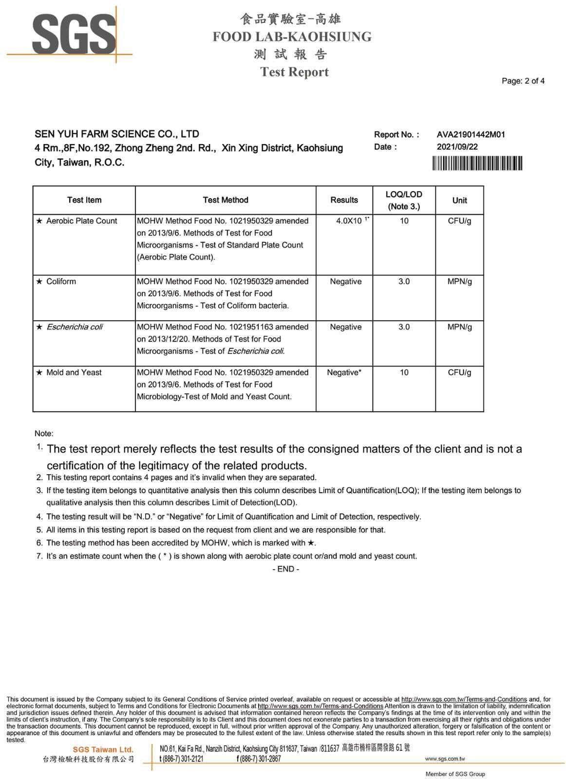 SGS Microorganism Report