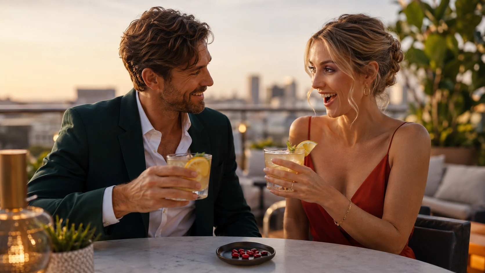 Couple enjoying citrus drinks after trying miracle berry