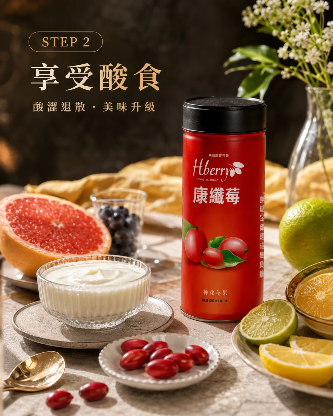 神秘果搭配檸檬葡萄柚優格與莓果